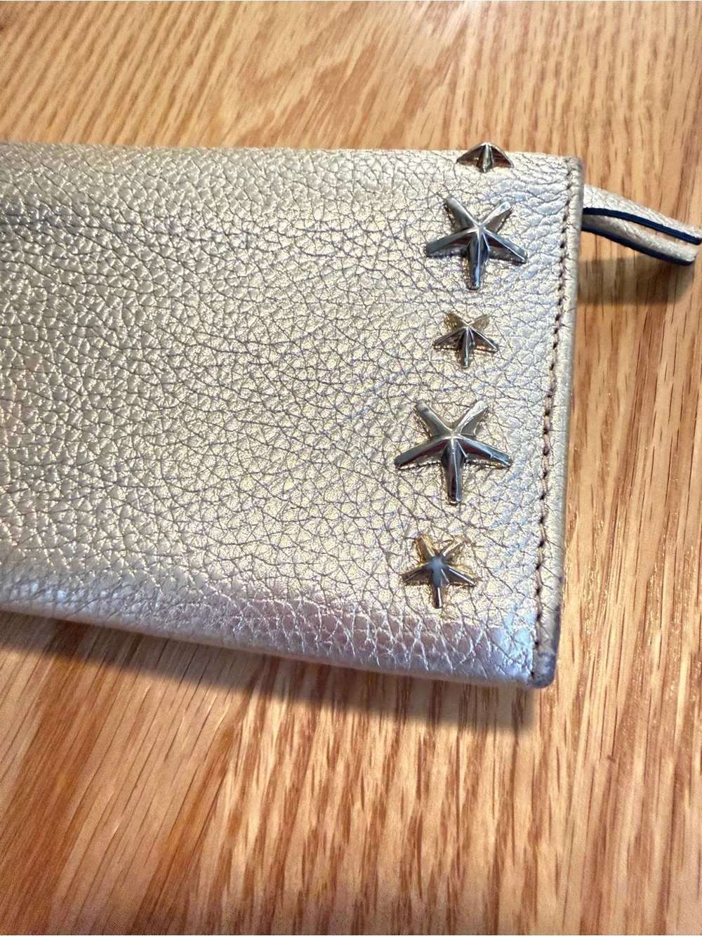 Authentic Jimmy Choo Nino Silver Metallic Leather Star Stud Wallet